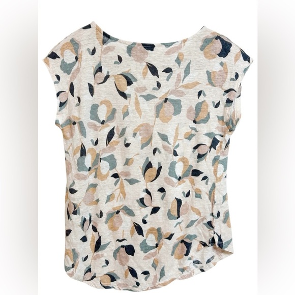 Rachel Zoe T-Shirt Tee Blouse Floral 100% Linen Short Sleeve S - Picture 4 of 6